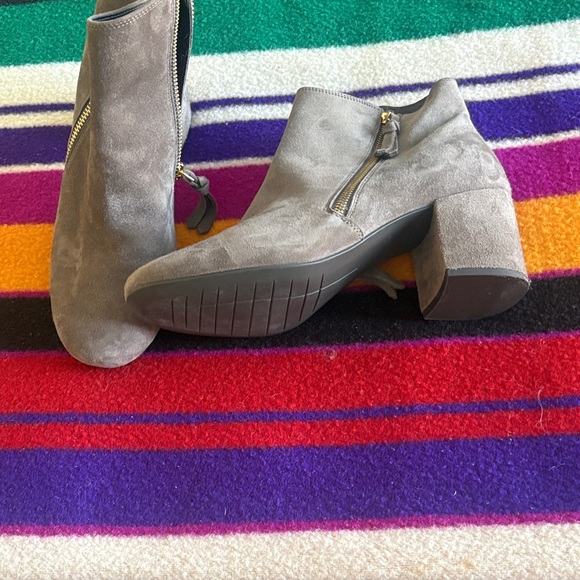 Cole Haan Gray Suede Block Heel Ankle Boots with Side Zippers - Picture 2 of 2